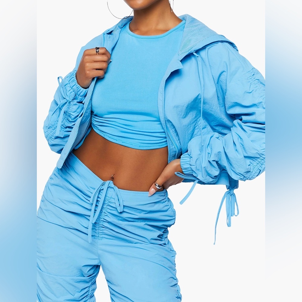 NWT Forever 21 Azure Ruched Hood Vintage y2k Jacket & matching ties pants set L
